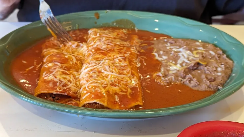 Enchilada Burrito and Side of Beans